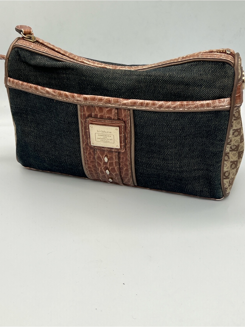 Liz Claiborne vintage denim Denim and Brown Trim crossbody